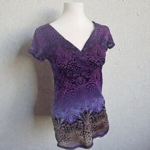 Vintage Purple Ombré Boho Paisley Top S